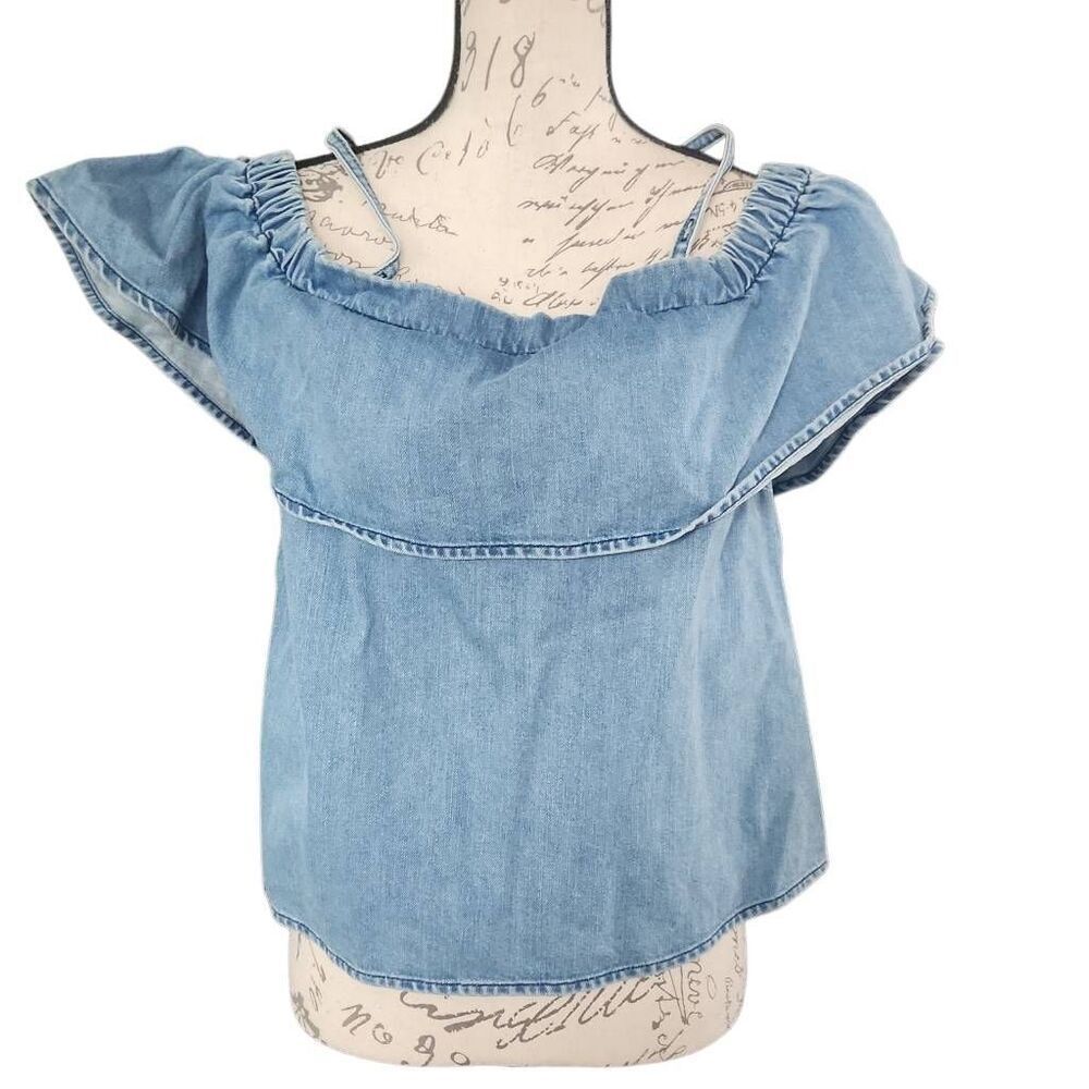 Asos Women's Size 6 Blue Denim Off Shoulder Cami Blouse